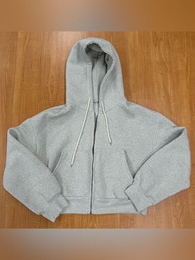 Cropped full zip hooded sweatshirt